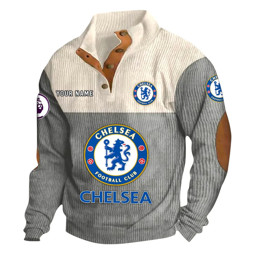 Chelsea EPL Stand Up Collar Base Shirt SPO0820009, Gift For Fan Chelsea - Gray