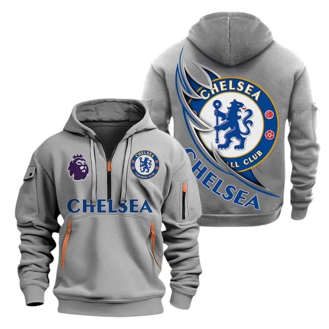 Chelsea Hoodie Half Zip, All Over Print Hoodie For Chelsea Fans EPL27042525112 - Gray