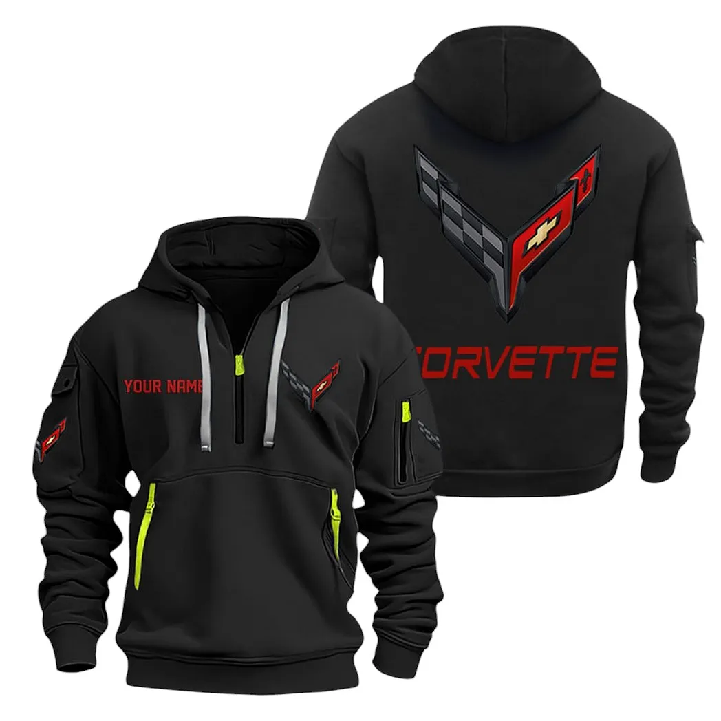 Chevrolet Corvette Half Zip Hoodie For Men, Gift For Chevrolet Corvette Lovers CAR20022125677 - Black