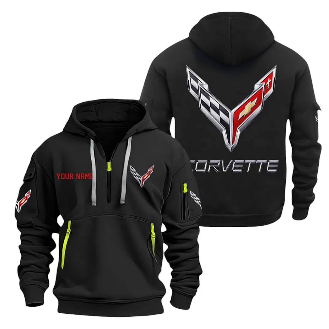 Chevrolet Corvette Half Zip Hoodie For Men, Gift For Chevrolet Corvette Lovers CAR20022125724 - Black