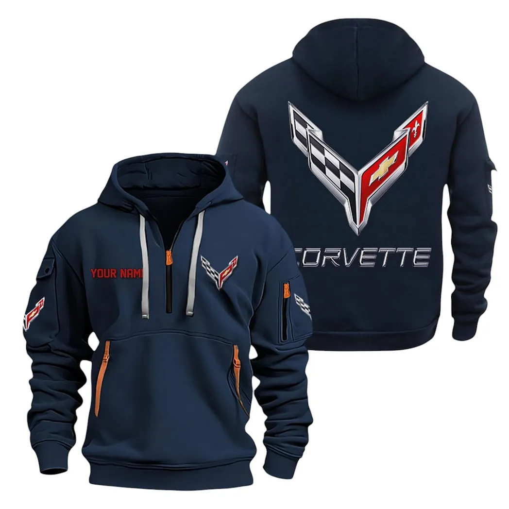 Chevrolet Corvette Half Zip Hoodie For Men, Gift For Chevrolet Corvette Lovers CAR20022125724 - Navy