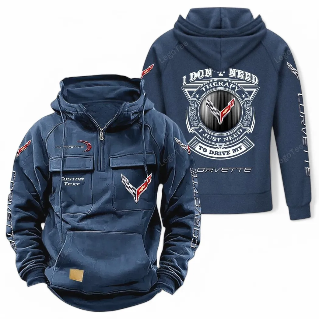 Chevrolet Corvette Tactical Quarter Zip Hoodie CAR106021525055, Gifts For Men, Him, Husband, Boyfriend - Dark Blue