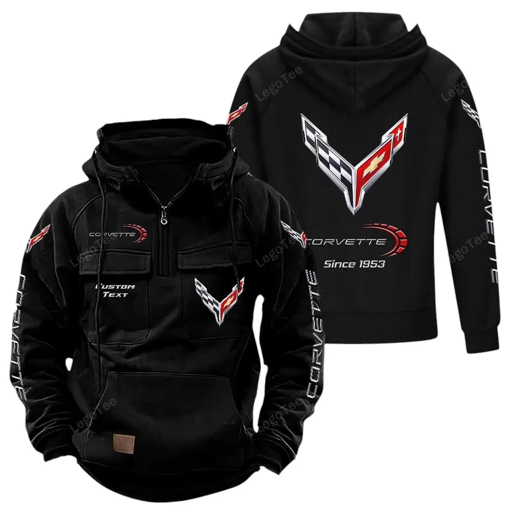 Chevrolet Corvette Tactical Quarter Zip Hoodie, Gift For Chevrolet Corvette Lovers, Gift For Him, Husband, Boyfriend - Black CAR96021425705-2