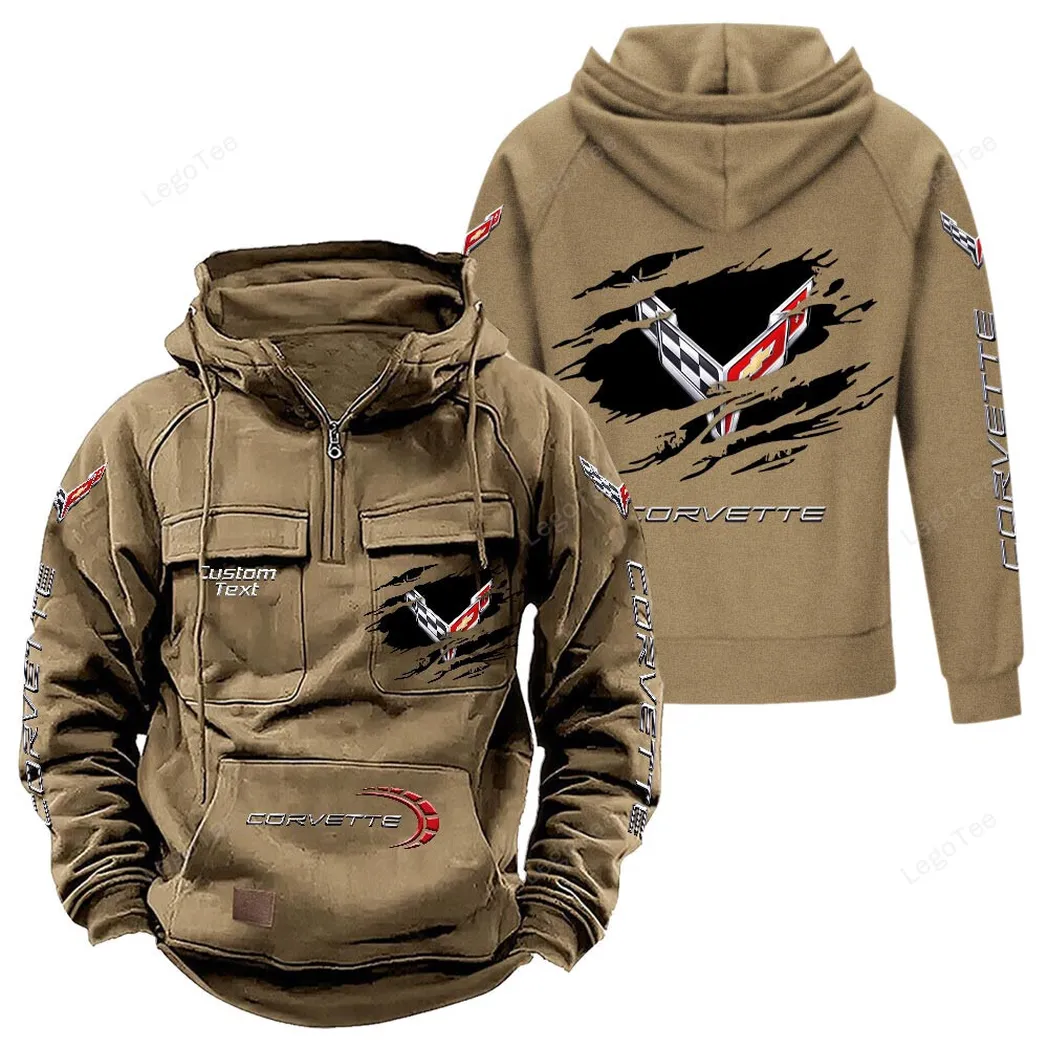 Chevrolet Corvette Tactical Quarter Zip Hoodie, Gift For Chevrolet Corvette Lovers, Gift For Him, Husband, Boyfriend - Khaki CAR122021425005-4