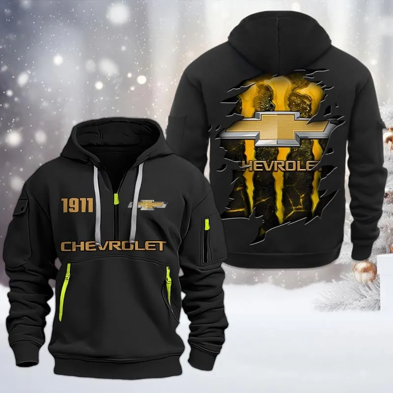 Chevrolet Half Zip Hoodie, All Over Print Half Zip Hoodies For Men CAR198032727 - Black