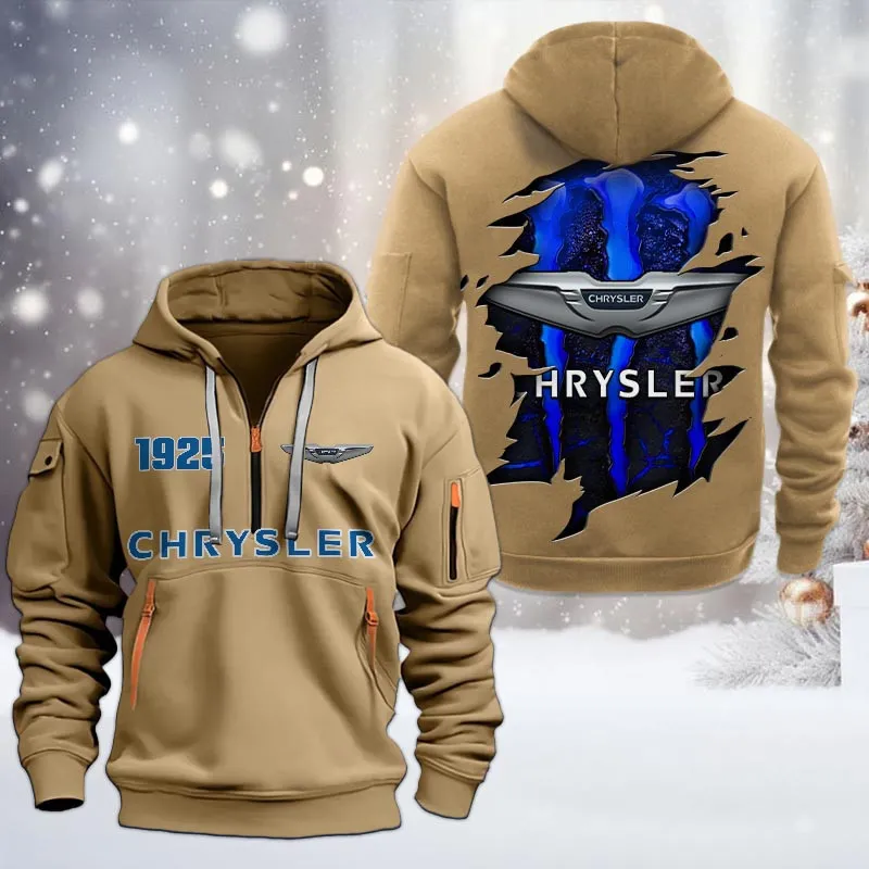 Chrysler Half Zip Hoodie, All Over Print Half Zip Hoodies For Men CAR198032777 - Khaki