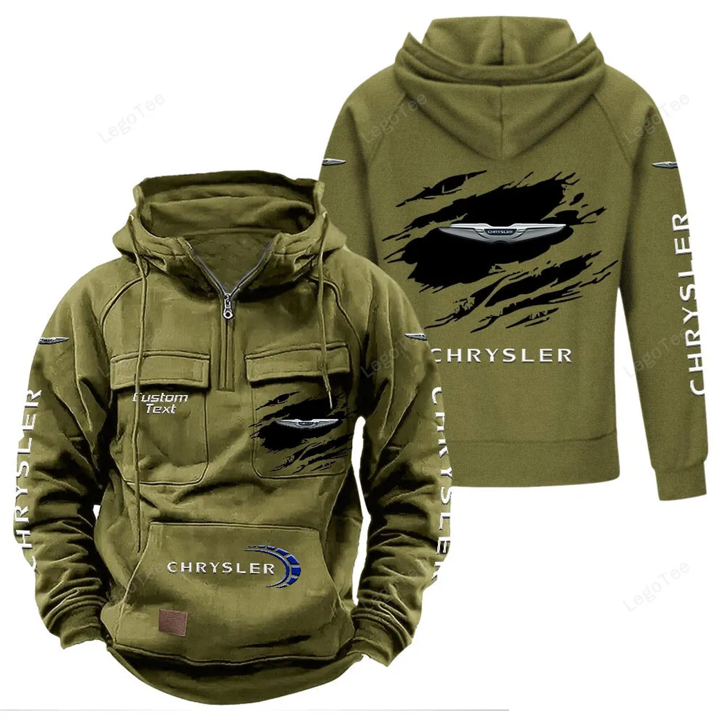 Chrysler Tactical Quarter Zip Hoodie, Gift For Chrysler Lovers, Gift For Him, Husband, Boyfriend - Army Green CAR122021425027-1
