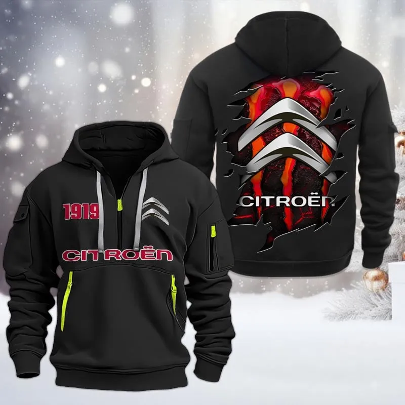 Citroen Half Zip Hoodie, All Over Print Half Zip Hoodies For Men CAR198032783 - Black