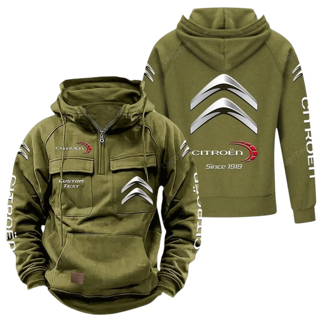 Citroen Tactical Quarter Zip Hoodie, Gift For Citroen Lovers, Gift For Him, Husband, Boyfriend - Army Green CAR96021425741-1