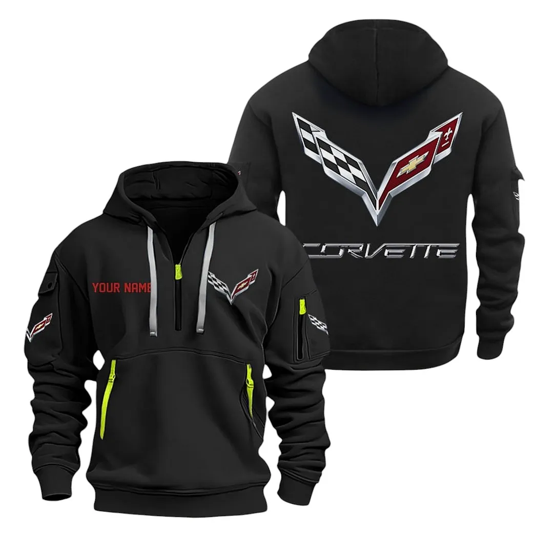 Corvette C7 Half Zip Hoodie For Men, Gift For Corvette C7 Lovers CAR20022125696 - Black