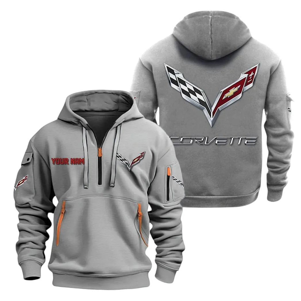 Corvette C7 Half Zip Hoodie For Men, Gift For Corvette C7 Lovers CAR20022125696 - Gray