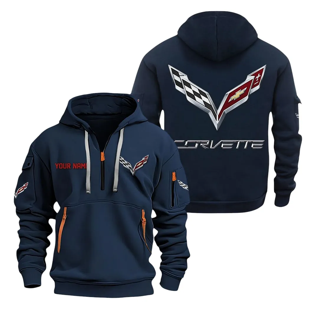 Corvette C7 Half Zip Hoodie For Men, Gift For Corvette C7 Lovers CAR20022125696 - Navy