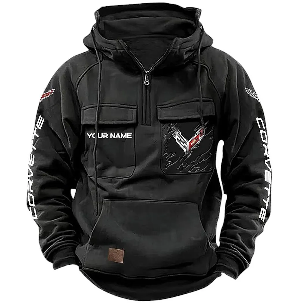 Corvette Hoodie Tactical Quarter Zip, Gift For Corvette Lovers CAR164022425124 - Black