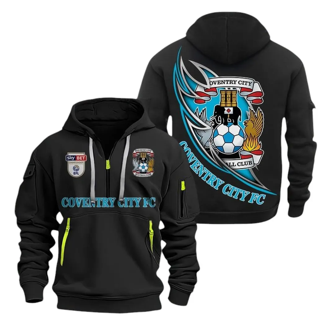 Coventry City Hoodie Half Zip, All Over Print Hoodie For Coventry City Fans EPL27042525130 - Black