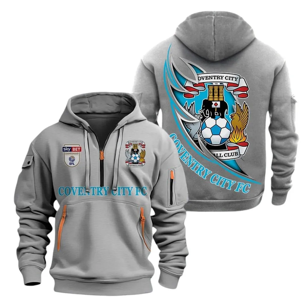 Coventry City Hoodie Half Zip, All Over Print Hoodie For Coventry City Fans EPL27042525130 - Gray