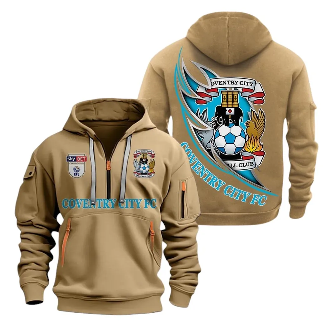 Coventry City Hoodie Half Zip, All Over Print Hoodie For Coventry City Fans EPL27042525130 - Khaki