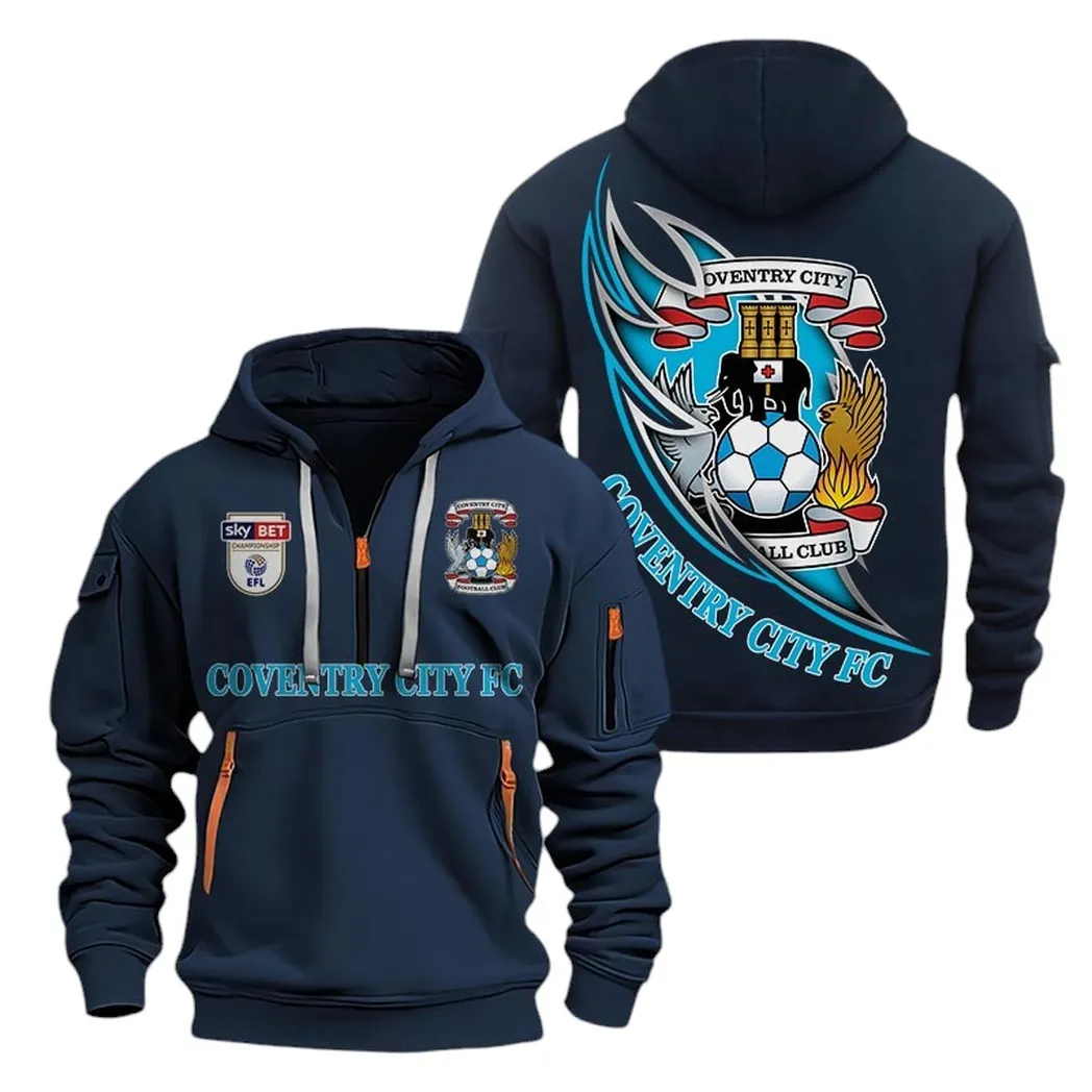 Coventry City Hoodie Half Zip, All Over Print Hoodie For Coventry City Fans EPL27042525130 - Navy
