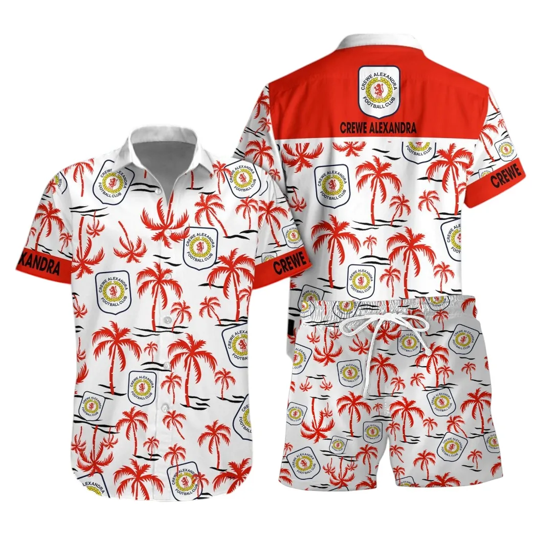 Crewe Alexandra Hawaiian Shirt Set For Men, All Over Print Hawaiian Shirt Set Crewe Alexandra EPL1204212504
