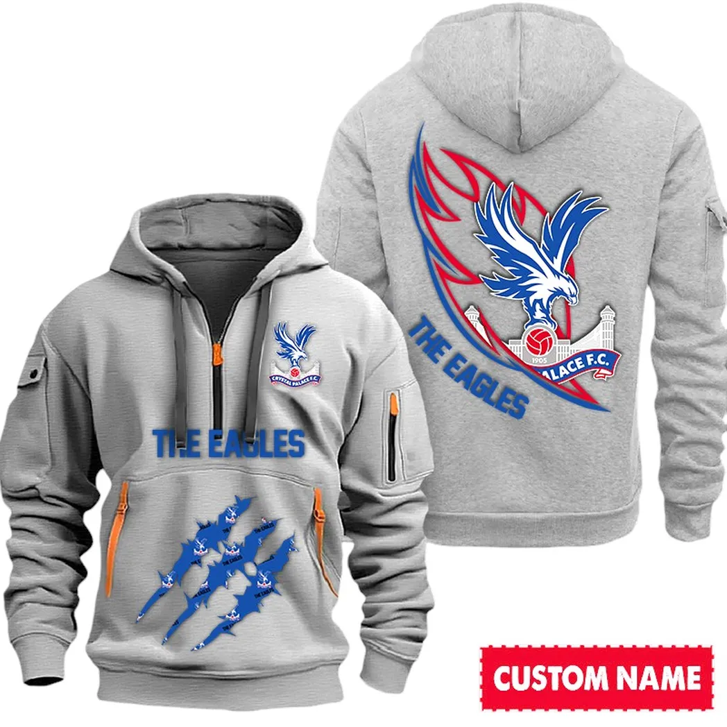 Crystal Palace EPL Hoodie Half Zipp SPO0120007, Gift For Fan Crystal Palace - Gray