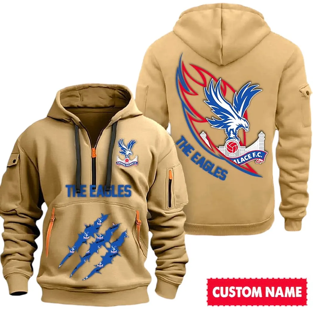 Crystal Palace EPL Hoodie Half Zipp SPO0120007, Gift For Fan Crystal Palace - Khaki