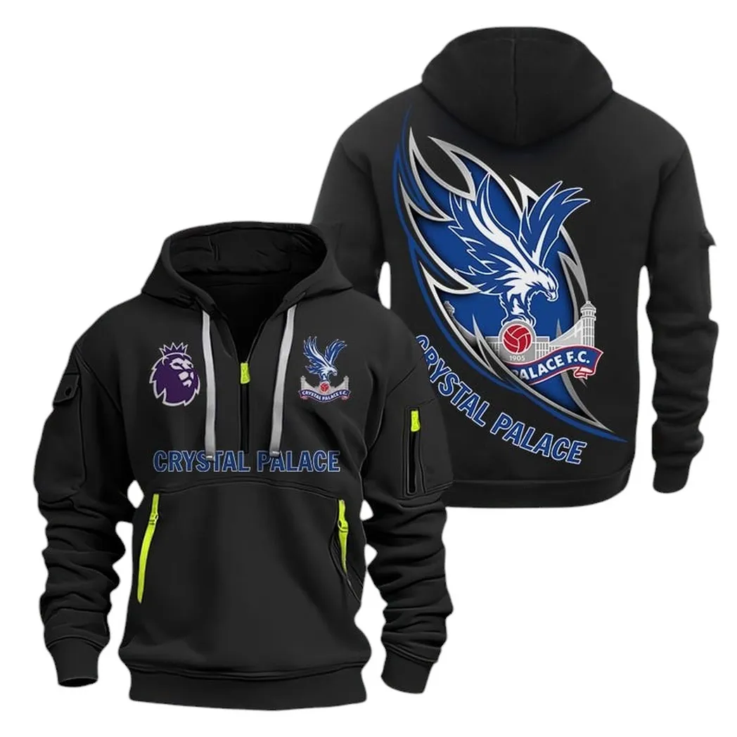 Crystal Palace Hoodie Half Zip, All Over Print Hoodie For Crystal Palace Fans EPL27042525133 - Black