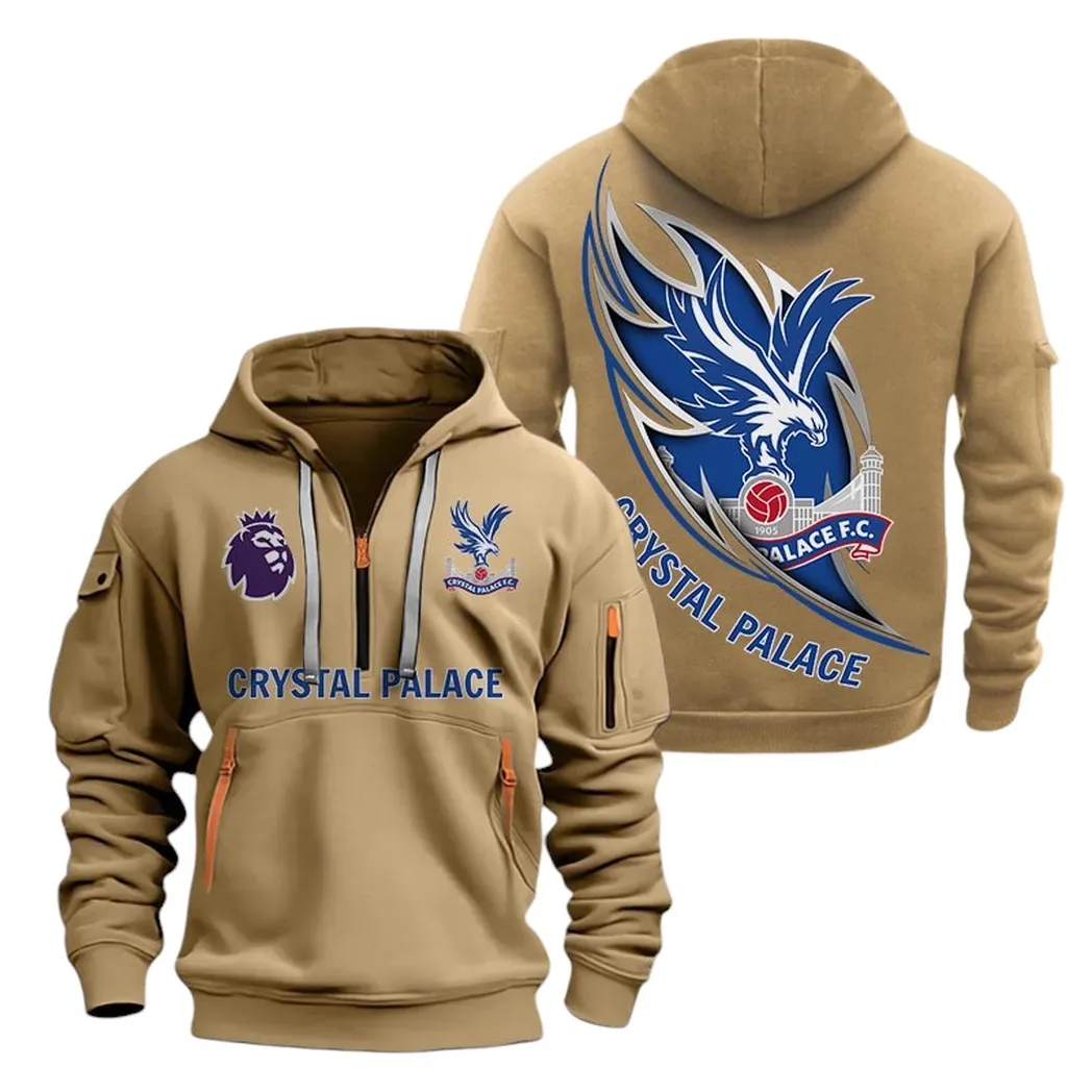 Crystal Palace Hoodie Half Zip, All Over Print Hoodie For Crystal Palace Fans EPL27042525133 - Khaki