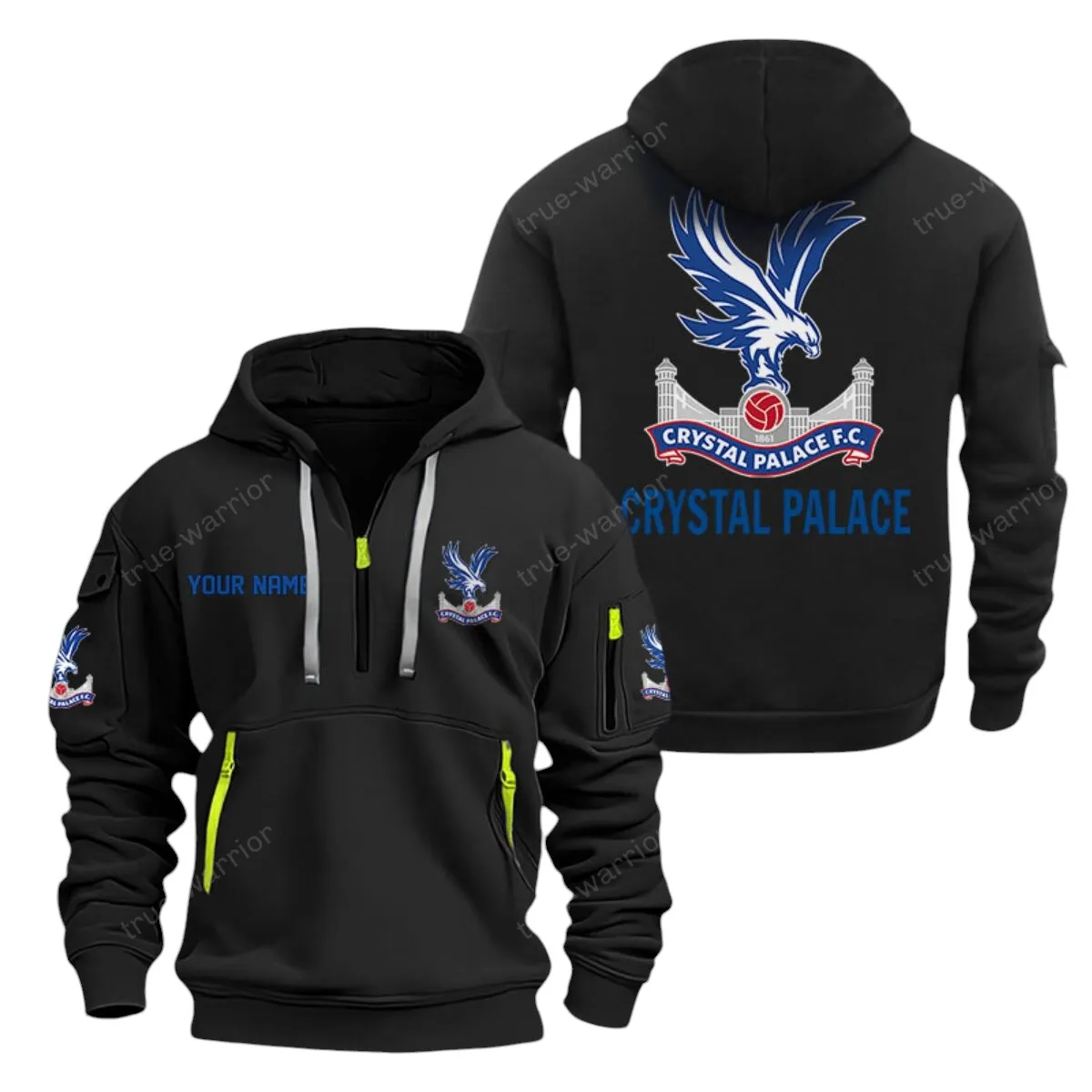 Crystal Palace Hoodie Half Zip, All Over Print Hoodie For Crystal Palace Fans EPL28042525891 - Black