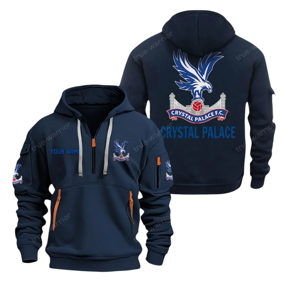 Crystal Palace Hoodie Half Zip, All Over Print Hoodie For Crystal Palace Fans EPL28042525891 - Navy