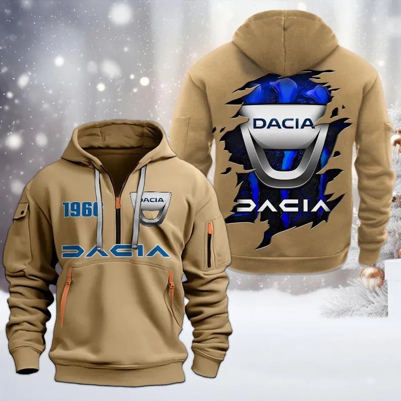 Dacia Half Zip Hoodie, All Over Print Half Zip Hoodies For Men CAR198032768 - Khaki