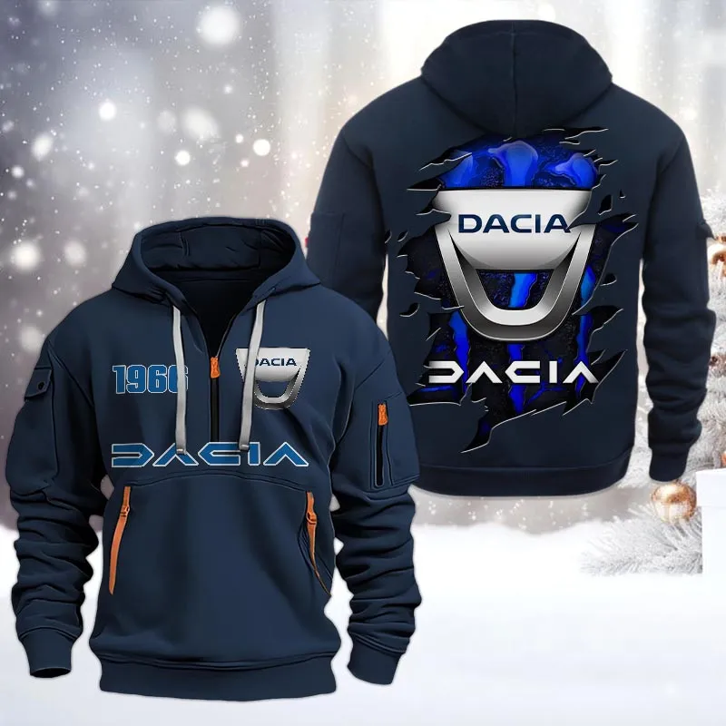 Dacia Half Zip Hoodie, All Over Print Half Zip Hoodies For Men CAR198032768 - Navy