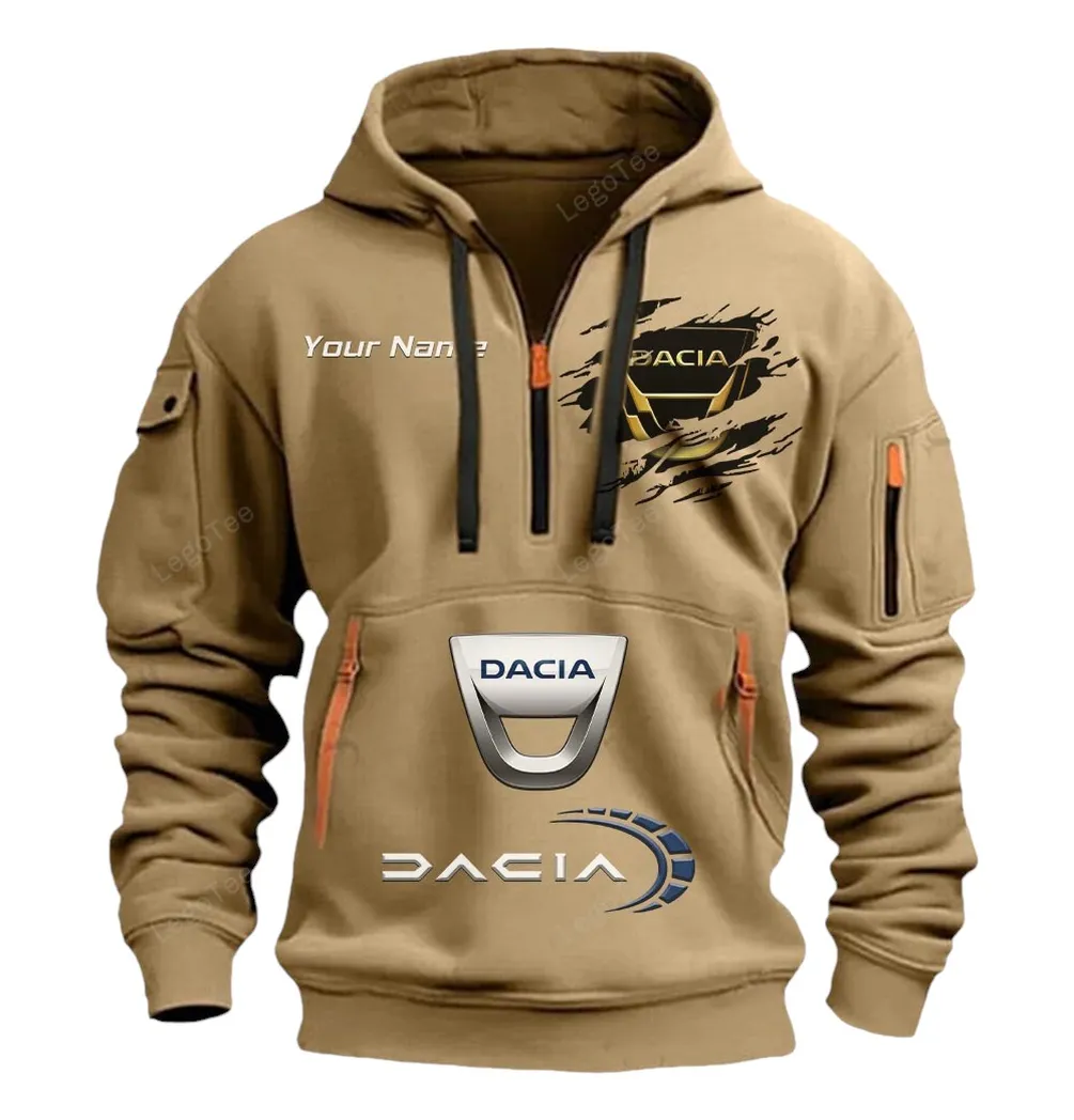Dacia Half Zip Hoodie CAR113021425845, Best Gift for Him, Husband, Boyfriend - Khaki