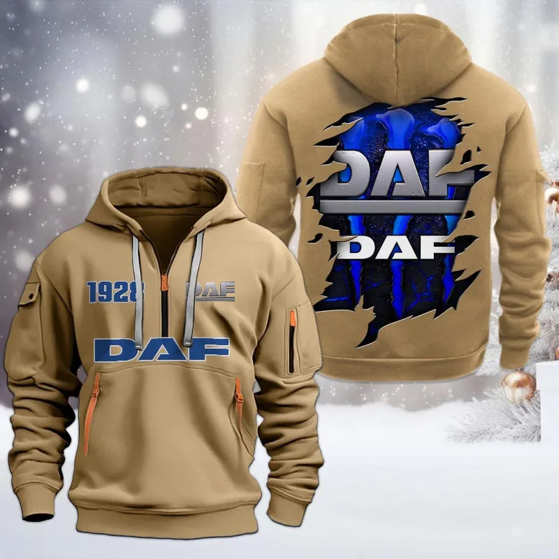 DAF Half Zip Hoodie, All Over Print Half Zip Hoodies For Men CAR198032744 - Khaki