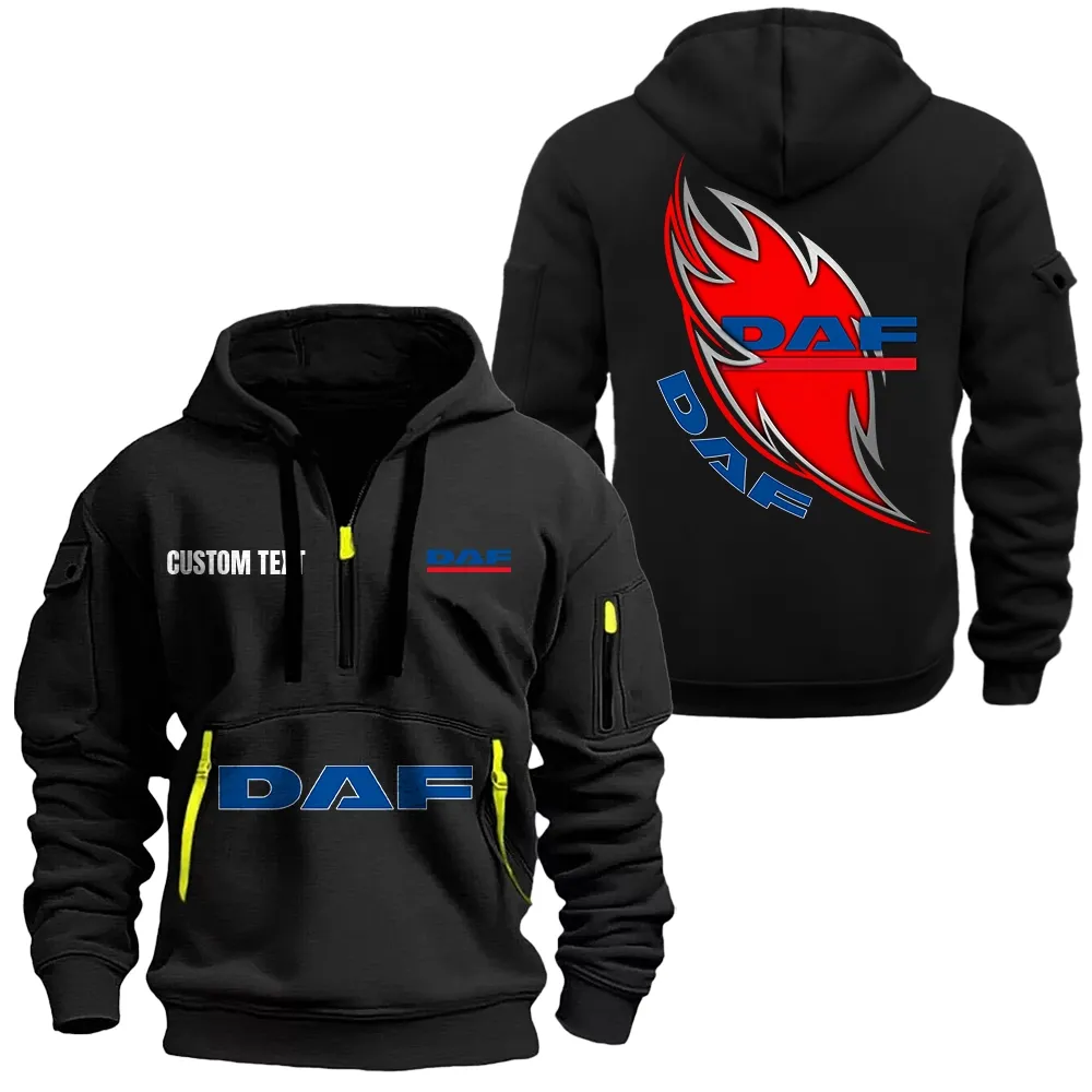Daf Hoodie Half Zipper CAR1701112063, CAR All Over Print Hoodie Half Zipper - Black