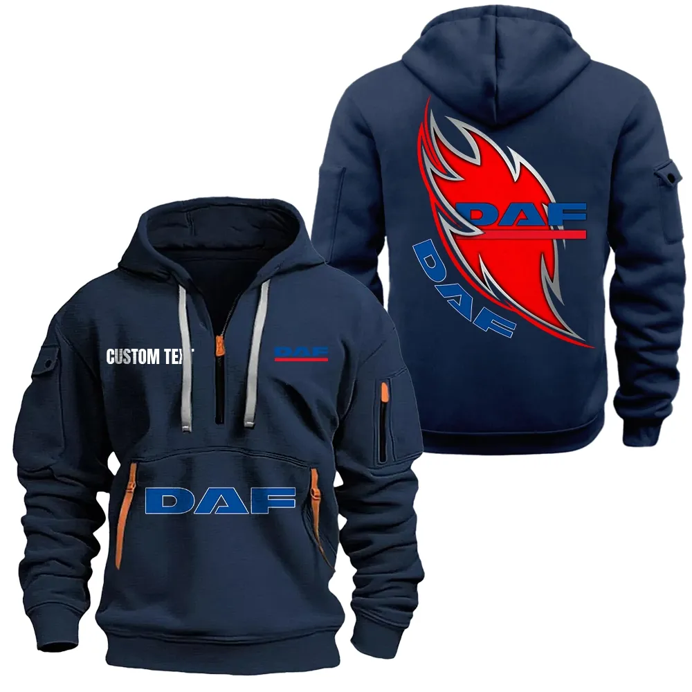 Daf Hoodie Half Zipper CAR1701112063, CAR All Over Print Hoodie Half Zipper - Navy