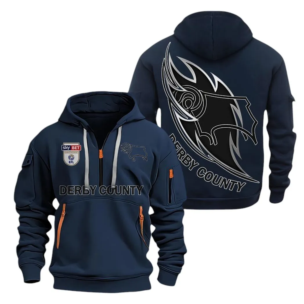 Derby County Hoodie Half Zip, All Over Print Hoodie For Derby County Fans EPL27042525153 - Navy