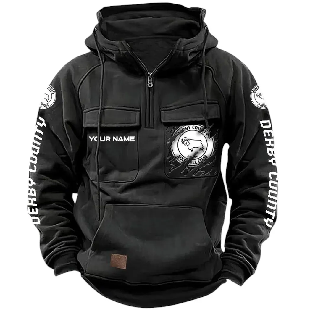 Derby County Hoodie  Tactical Quarter Zip, All Over Print Hoodie Derby County EPL17042625345 - Black