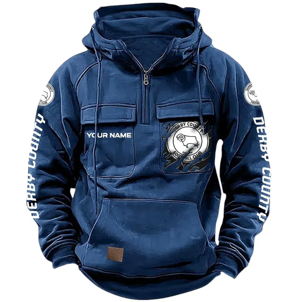 Derby County Hoodie  Tactical Quarter Zip, All Over Print Hoodie Derby County EPL17042625345 - Dark Blue