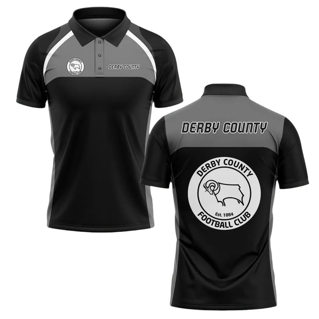 Derby County Polo Shirt Classic Style Black EPL22042525452