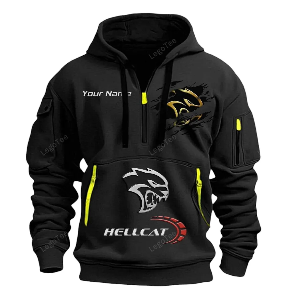 Dodge Challenger Hellcat Half Zip Hoodie CAR113021425822, Best Gift for Him, Husband, Boyfriend - Black