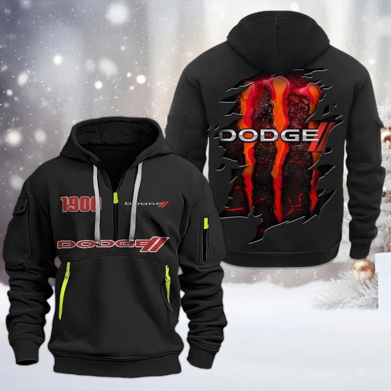 Dodge Half Zip Hoodie, All Over Print Half Zip Hoodies For Men CAR198032758 - Black