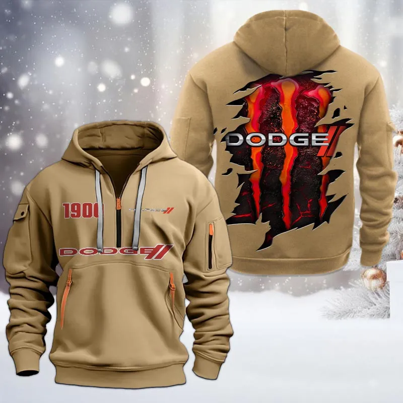 Dodge Half Zip Hoodie, All Over Print Half Zip Hoodies For Men CAR198032758 - Khaki