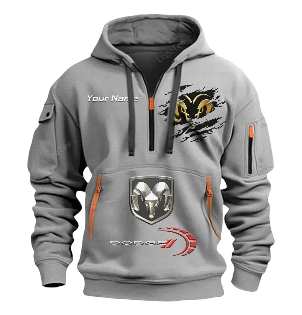 Dodge Half Zip Hoodie CAR113021425814, Best Gift for Him, Husband, Boyfriend - Gray