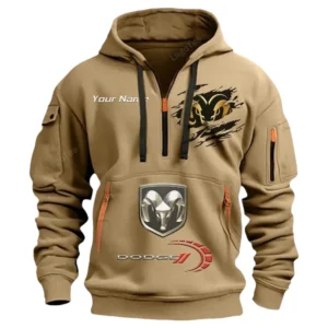 Dodge Half Zip Hoodie CAR113021425814, Best Gift for Him, Husband, Boyfriend - Khaki