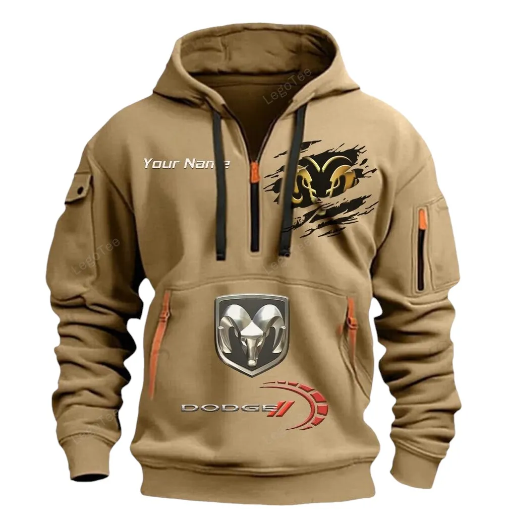 Dodge Half Zip Hoodie CAR113021425814, Best Gift for Him, Husband, Boyfriend - Khaki