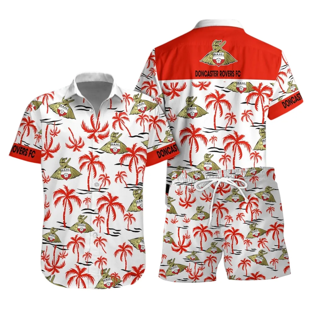 Doncaster Rovers Hawaiian Shirt Set For Men, All Over Print Hawaiian Shirt Set Doncaster Rovers EPL1204212543