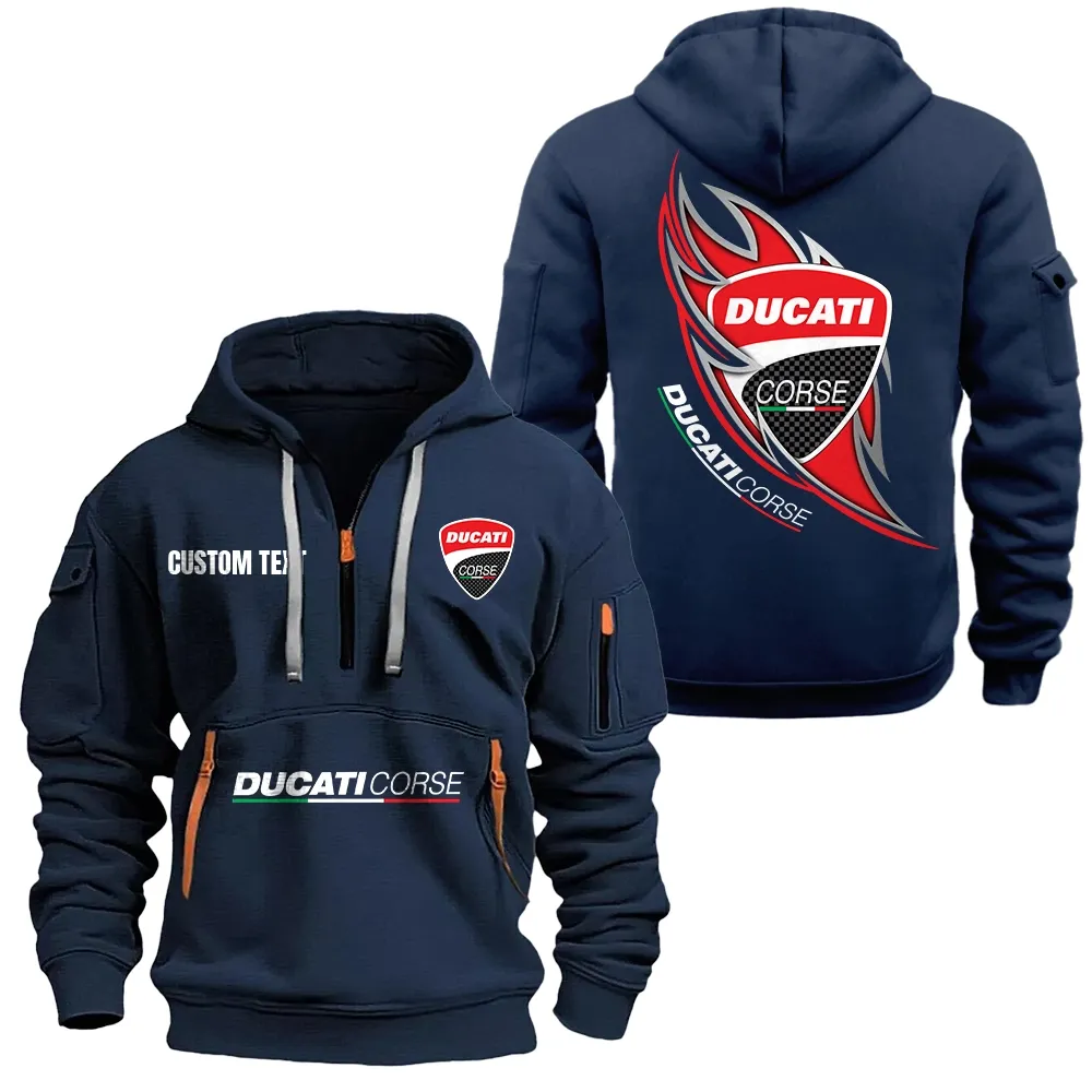 Ducati Corse Hoodie Half Zipper CAR1701112069, CAR All Over Print Hoodie Half Zipper - Navy