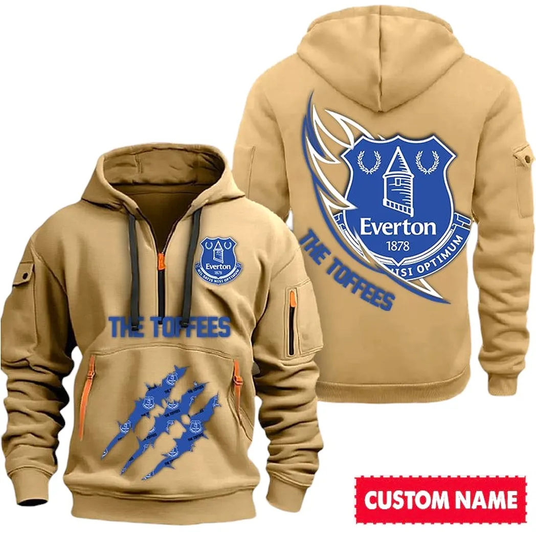Everton EPL Hoodie Half Zipp SPO0120008, Gift For Fan Everton - Khaki