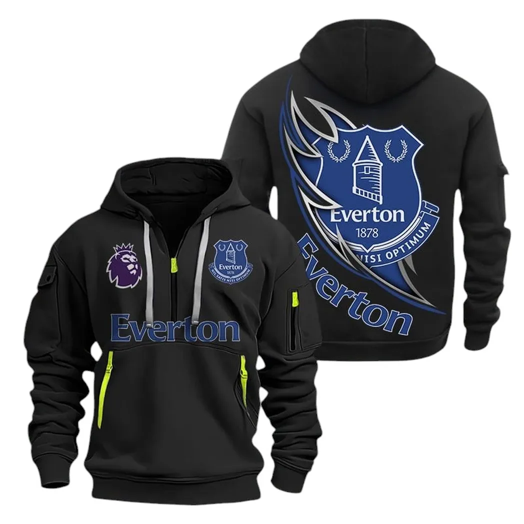 Everton Hoodie Half Zip, All Over Print Hoodie For Everton Fans EPL27042525128 - Black