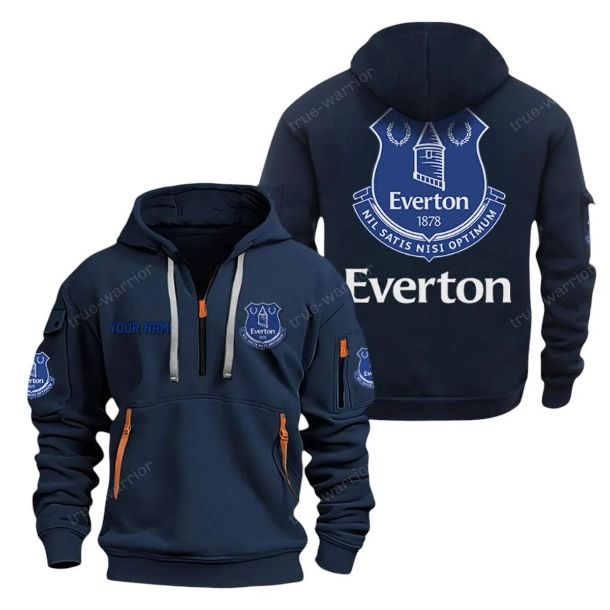 Everton Hoodie Half Zip, All Over Print Hoodie For Everton Fans EPL28042525905 - Navy