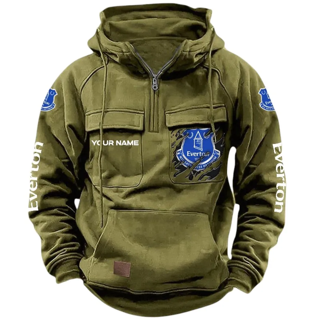 Everton Hoodie  Tactical Quarter Zip, All Over Print Hoodie Everton EPL17042625353 - Army Green